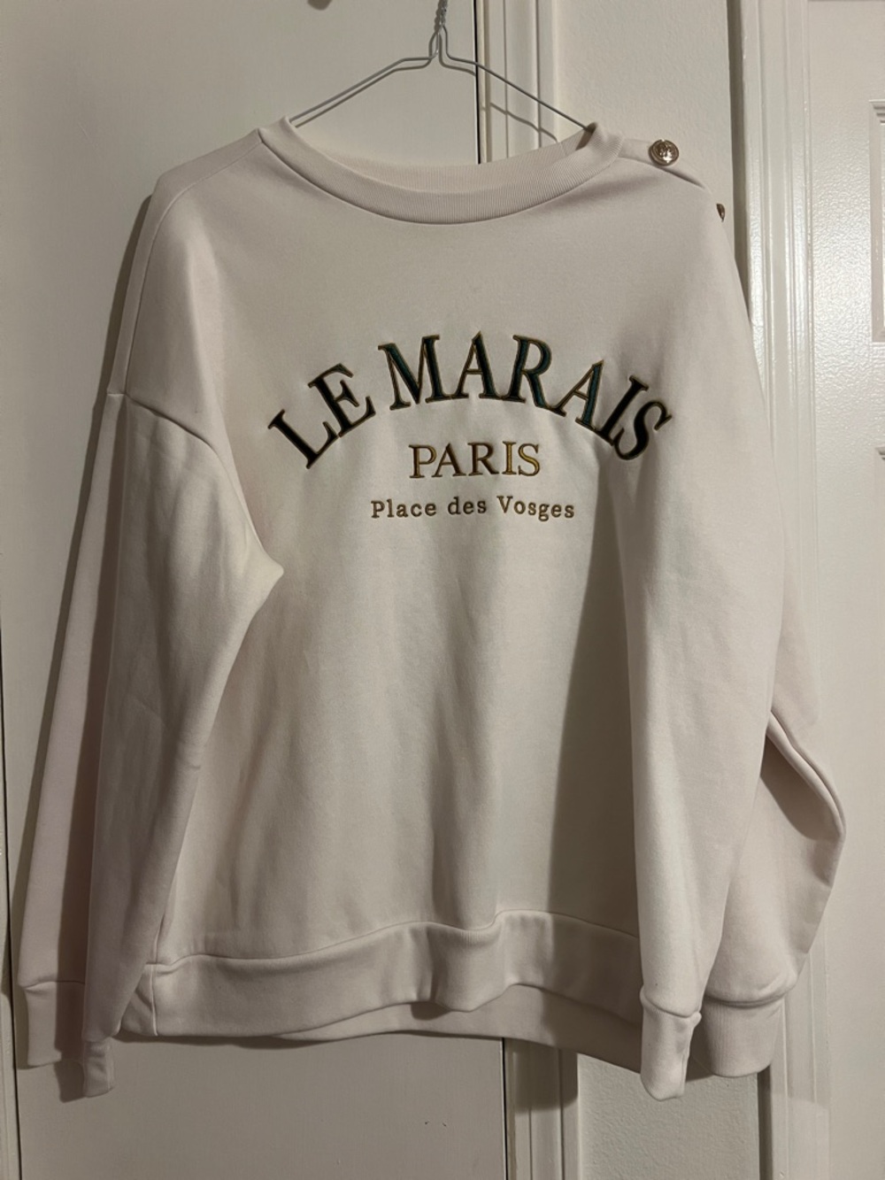 Reitmans Cream 'Le Marais Paris' Gold Lettering Crewneck Sweatshirt